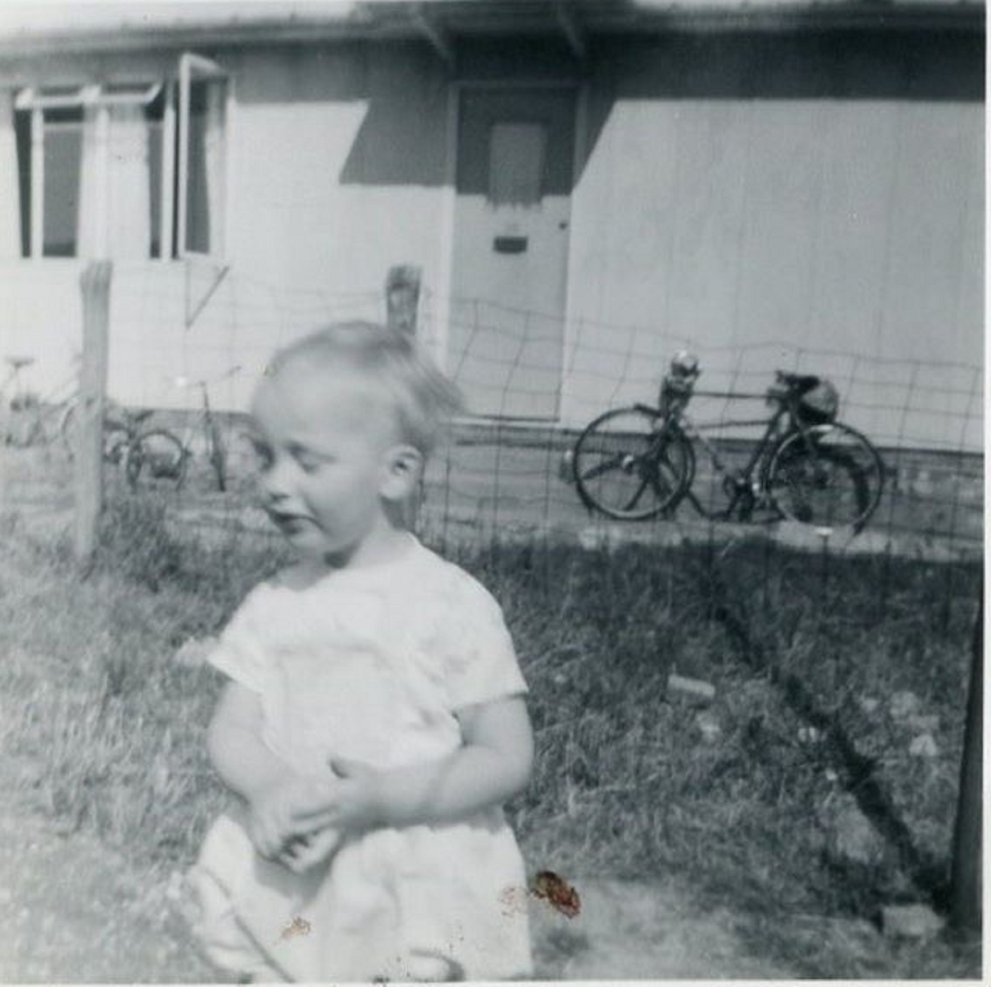 Harry outside the prefab, Bants Lane, Northampton