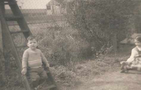 Alan on the stepladder with his sister. Ascot Park, Brent Cross, London