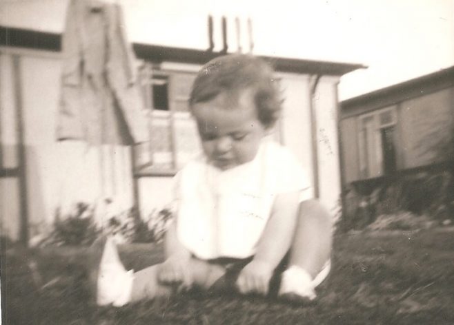 Alan's sister aged about 1 or 2. Ascot Park, Brent Cross, London