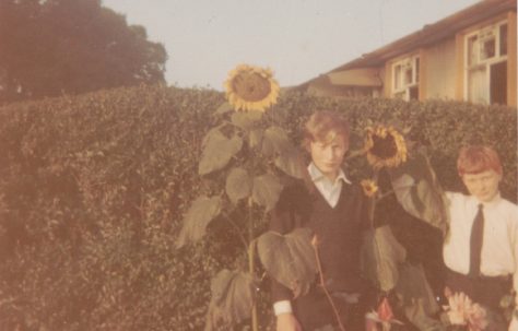 Ian and Trevor outside the prefab, 170 Metchley Lane, Edgbaston