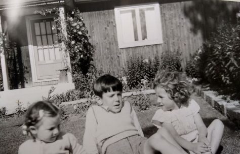 Us three Brockbank kids in the front garden. Swallow Street, Iver Heath, Buckinghamshire