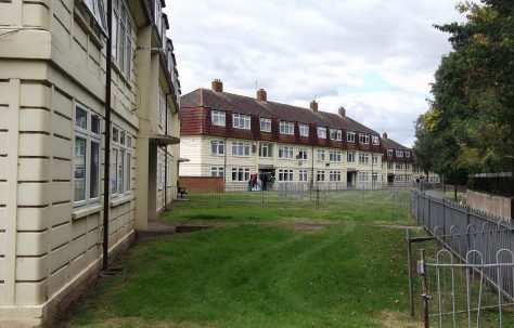 Cornish three-storey blocks of flats in River View, Putson, Hereford