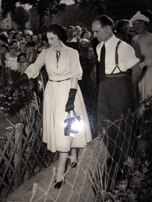 Duchess of Gloucester with Mr Clifford inspecting his vegetable garden | Jpnathan Henley