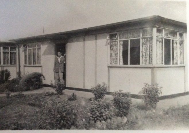 Arthur Mulley outside their prefab in Rochford Road, Southend on Sea 1950s | Polyanna