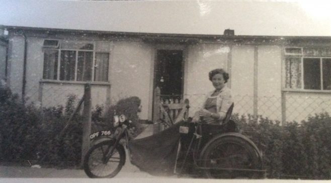 Clarice Mulley outside their prefab in Rochford Road, Southend-on-Sea 1950s | Polyanna