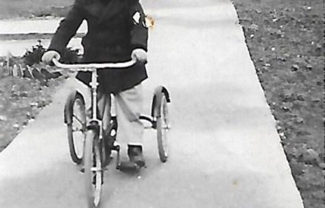 Pat on his bike, Douglas Road, Lenham