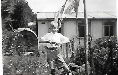 Pat's friend John in the prefab garden, Douglas Road, Lenham