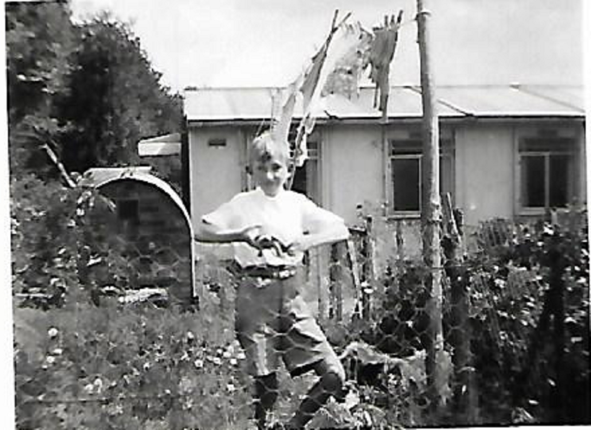 Pat's friend John in the prefab garden, Douglas Road, Lenham