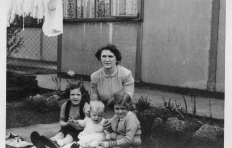 Christine, Robert and Pauline Flanders with their mum, Annie. 7 Hind Grove, Poplar, E.14. 1952