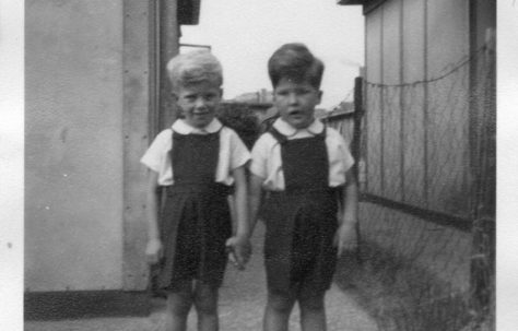 Twins Robert and David Flanders. 7 Hind Grove, Poplar, E.14. 1954