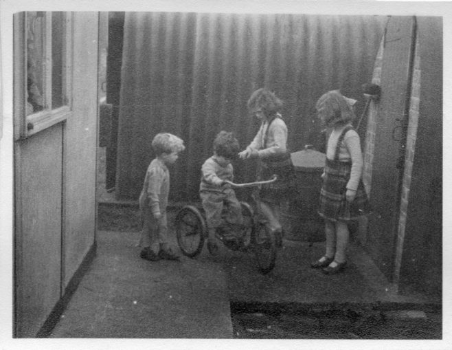 Twins Robert and David, Christine and Pauline Flanders. 7 Hind Grove, Poplar, E.14. 1954 | Robert Flanders