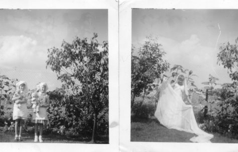 Ann Ward and Susan Tucker in the garden of 31 St. Peter's Road, Chadwell c.1960