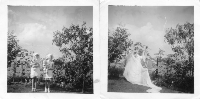 Ann Ward and Susan Tucker in the garden of 31 St. Peter's Road, Chadwell c.1960 | Susie Flanders