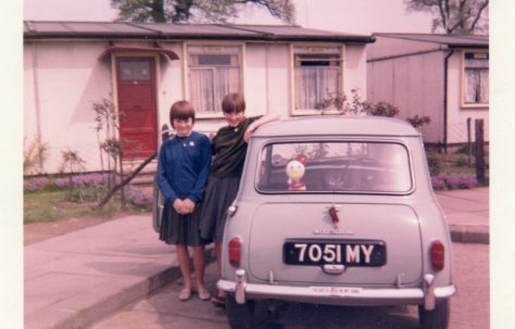 Teresa Chopin & Susan Tucker outside 31 St. Peter's Road, Chadwell St. Mary, Essex 1965