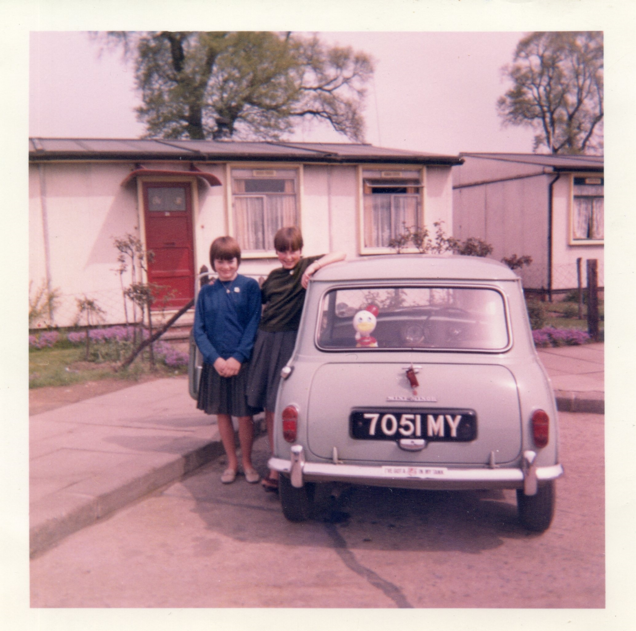 Teresa Chopin & Susan Tucker outside 31 St. Peter's Road, Chadwell St. Mary, Essex 1965