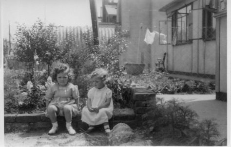 Christine and Pauline Flanders. 7 Hind Grove, Poplar, E.14. late 1940s.