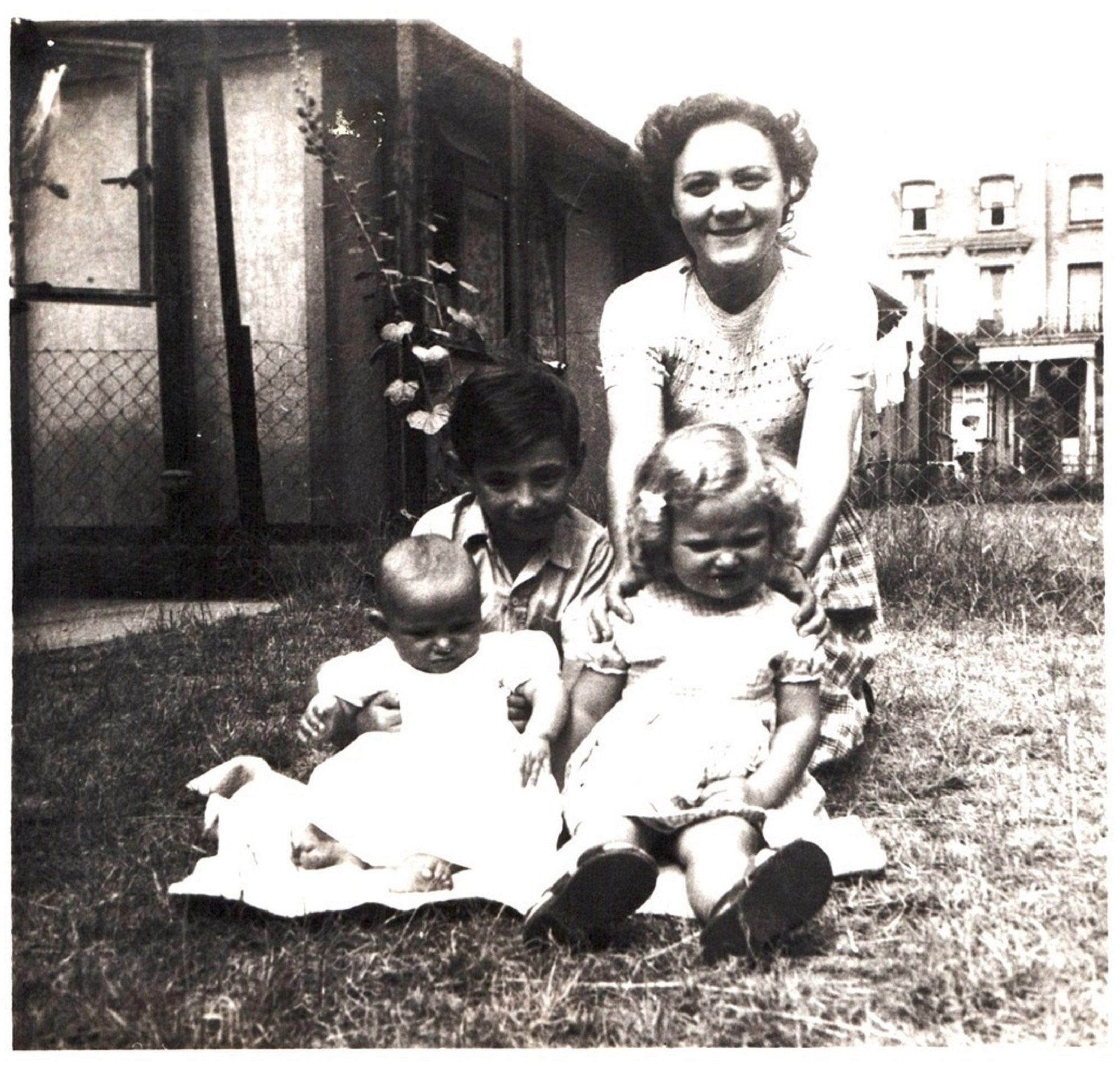 Hilary and her brother, cousin and aunt. 255A Westbourne Park Road, London W11