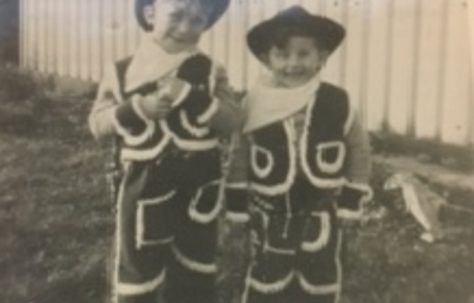 Cowboys in prefab garden Christmas 1954. 15 Bonchurch Road, Southampton