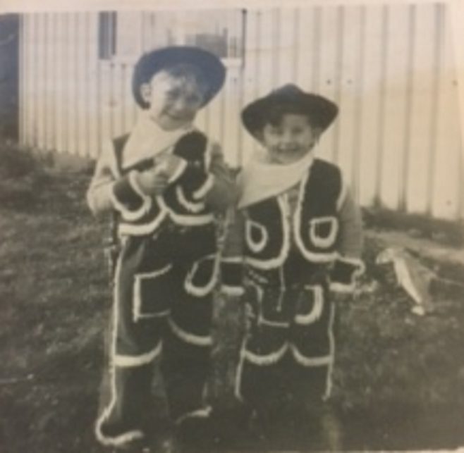 Cowboys in prefab garden Christmas 1954. 15 Bonchurch Road, Southampton | Geoff Lindsay