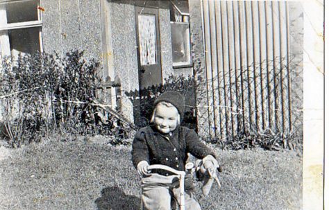 1957 Me on my trike & old rabbit in Lockley Crescent, Hatfield, Hertfordshire