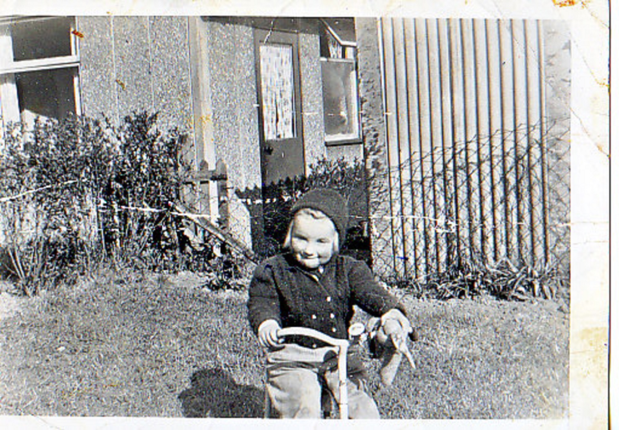 1957 Me on my trike & old rabbit in Lockley Crescent, Hatfield, Hertfordshire