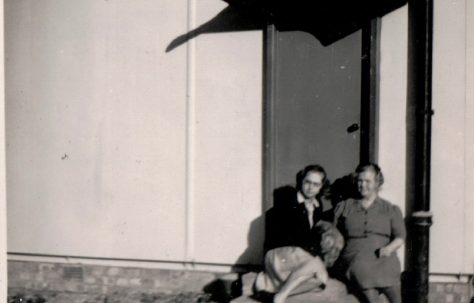 Margaret and mother at the side entrance. 13 Mill Close, Ringmer