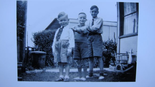 Me and my 2 brothers behind our prefab. Mottingham, London, SE9 | Keith Hogwood