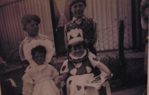 David & Silas Wheatly, Yvonne Tilbury, Doreen Wheatly as Queen of Hearts and winner of the fancy dress in June 1953, The  Coronation street Party Roding Avenue