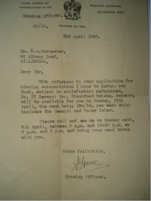Prefab offer letter 37 Derwent Way 1948 | Lawrence Forrester
